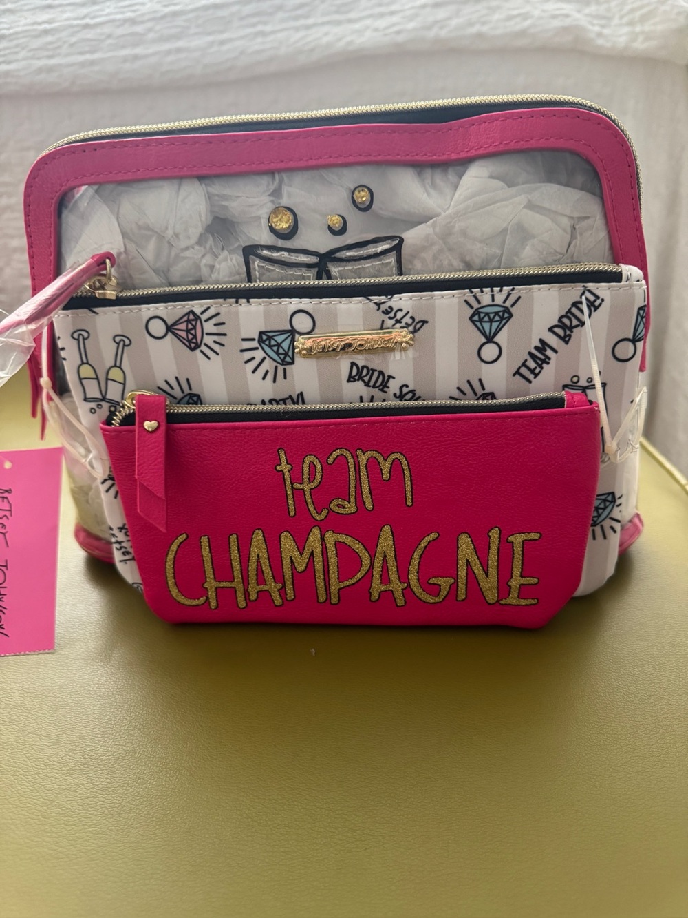Team Champagne Pink Bridesmaid Cosmetic 3 Bag Set